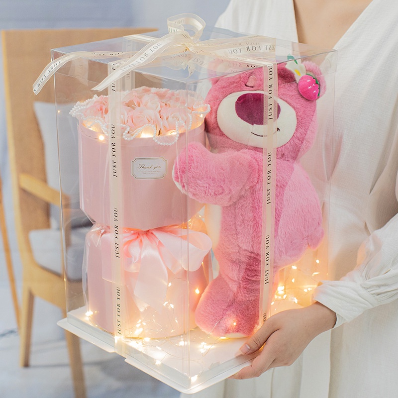 Bó Hoa Hồng Hình Chú Gấu Và Dâu Tây Dễ Thương Dùng Làm Quà Tặng Cho Bạn Gái / Bạn Gái / Bạn Gái