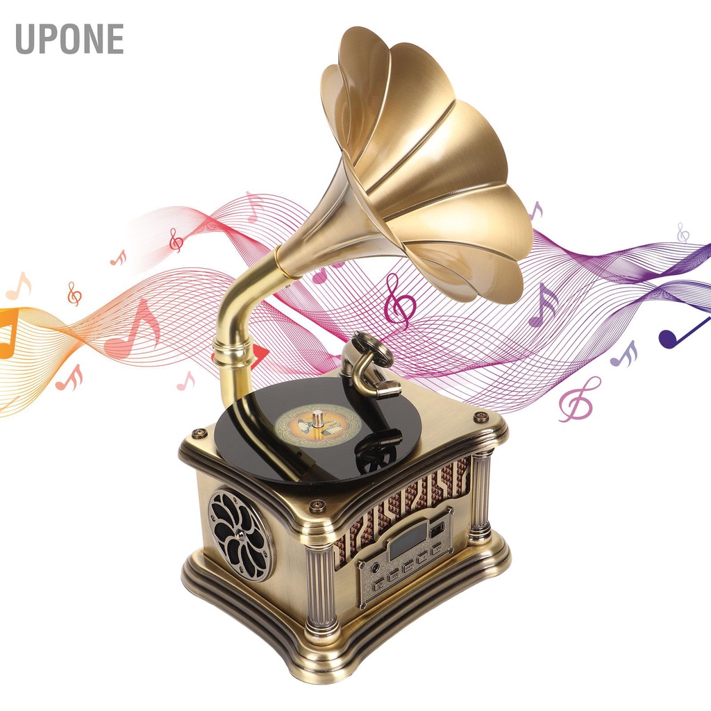 UPONE Mini Retro Hợp Kim Máy Hát Bluetooth Vintage Ghi Âm Điều Khiển Từ Xa Sạc Loại C