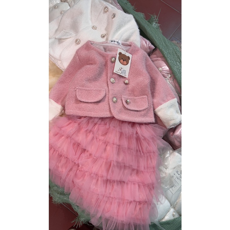 SIZE ĐẠI 10-30KG: Set bé gái áo khoác dạ chân váy tầng xòe - SADCVT