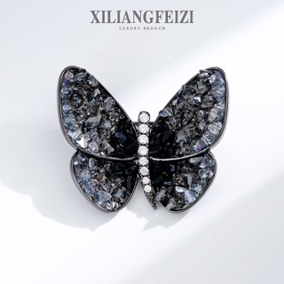 Trâm Cài Hình Bướm Đính Đá Pha Lê Màu Đen Ghim Áo Khoác Phụ Kiện Quần Áo Thời Trang Quà Tặng Unisex