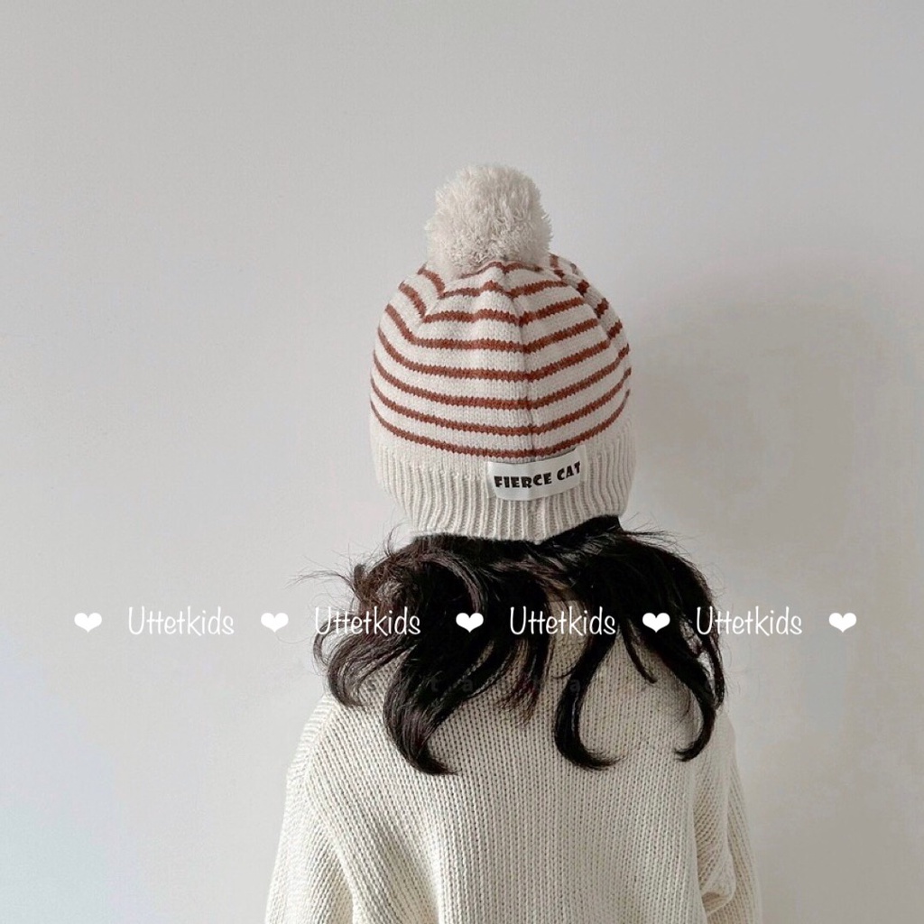 MŨ LEN SỌC CÓ DÂY PHONG CÁCH HÀN QUỐC CHO BÉ GÁI VÀ BÉ TRAI RẤT ĐẸP