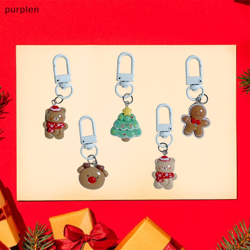 Móc Khóa Nhựa Hình Ông Già Noel Tuần Lộc Hoạt Hình Màu Tím Dễ Thương