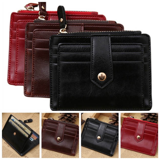 Ví Da pu Ngắn Mỏng Màu Trơn Đựng Tiền / Thẻ Có Khóa Kéo Thời Trang Cho Nam