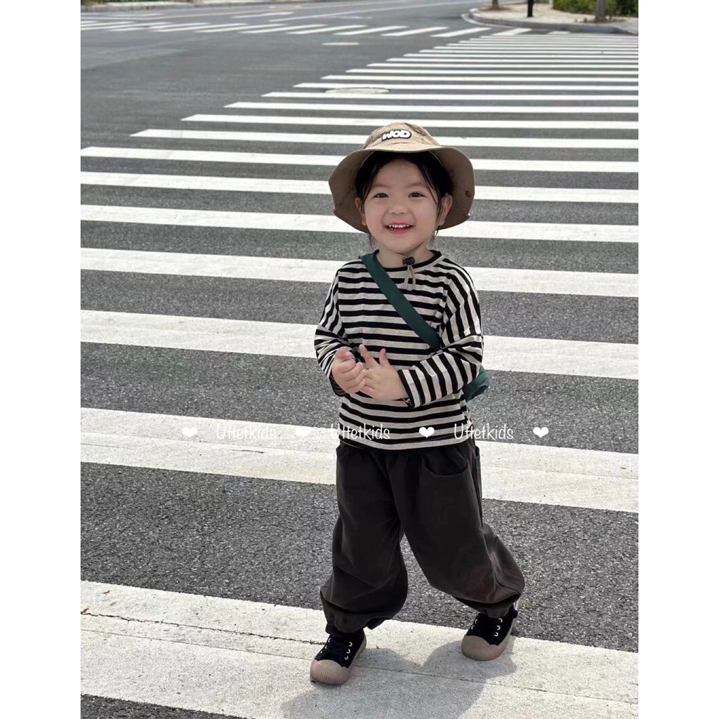 ÁO THUN SỌC TAY DÀI PHONG CÁCH HÀN QUỐC CHO BÉ GÁI VÀ BÉ TRAI 1189