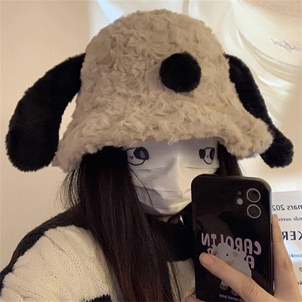 Nón Tai Bèo Phủ Lông Dày Dặn Giữ Ấm Hình Chú Chó Dễ Thương Thời Trang Cho Nữ