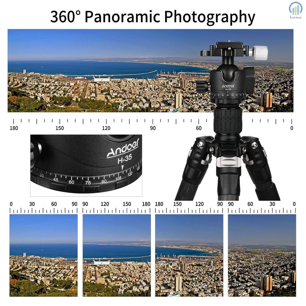Andoer H-35 Panorama Tripod Ball Head Ballhead Mount Adapter U-Groove Low Gravity Center Aluminium Alloy Load Capacity 15kg/33lbs