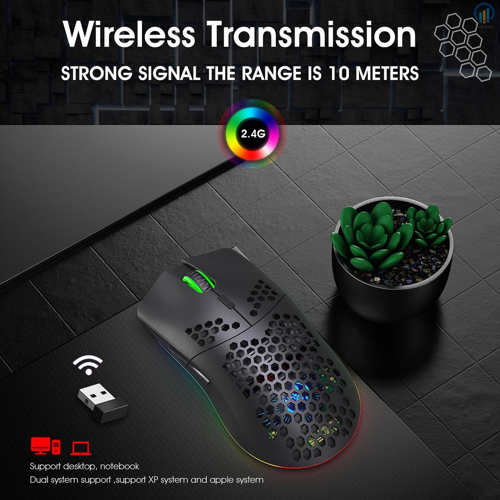 HXSJ T66 RGB Wireless Gaming Mouse with RGB Lighting Charging Computer Accessory for Desktop Laptop White