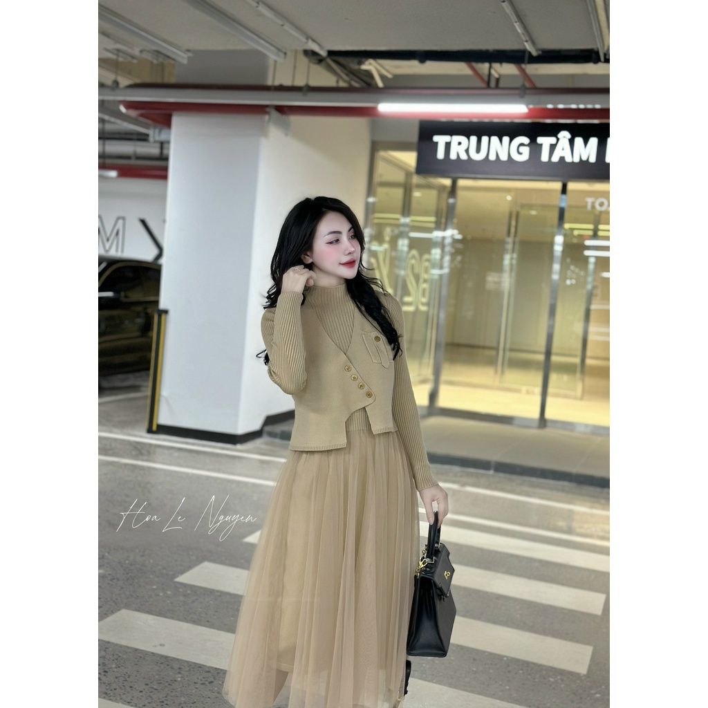 Đầm bầu SVL685 Váy bầu dáng dài xoè tà phối voan lưới Tira Mama