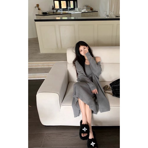 Sét váy bầu SVL665 Sét váy body +áo khoác cadigan dáng daì Tira Mama