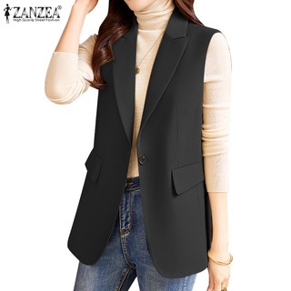 Zanzea áo vest nữ cộc tay cổ bẻ thời trang hàn
