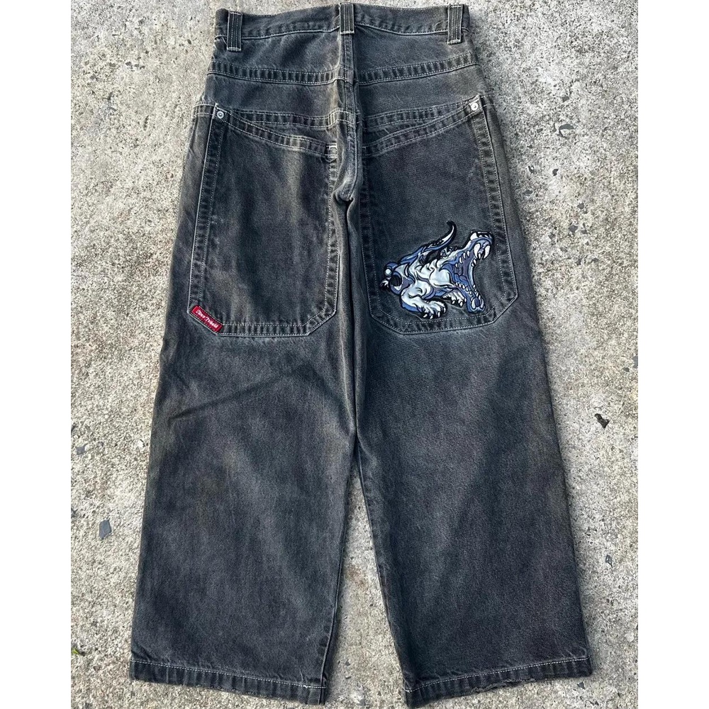 Y2k Quần Jean baggy Lưng Cao Ống Rộng In Họa Tiết Hoạt Hình Phong Cách hip hop Thời Trang Cho Nam Và Nữ