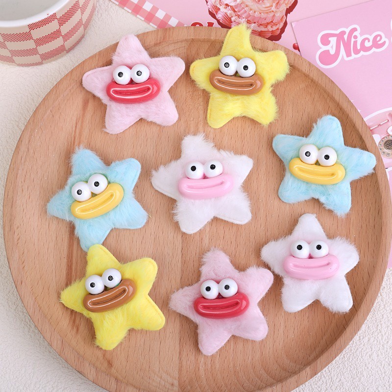 Kẹp Tóc Hình Búp Bê Mắt Ngôi Sao Năm Cánh / Kẹp Tóc Lông Xù Ngọt Ngào Thời Trang Mùa Đông / Phụ Kiện Tóc Hình Ngôi Sao Nhiều Màu Sắc
