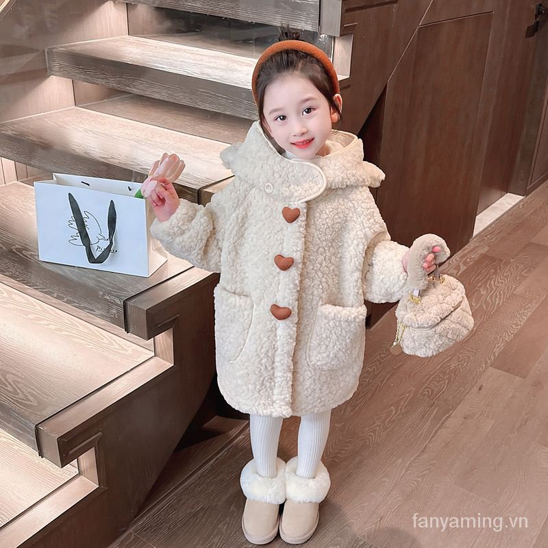 Áo Khoác Len Lông Cừu cotton Đệm cotton Phong Cách Thu Đông Mới 2023 Cho Bé Gái