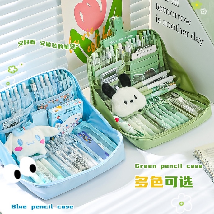 Túi Đựng Bút Chì 12 Ngăn Bằng Vải Bạt Sức Chứa Lớn Phong Cách Nhật Bản Cho Nữ Sinh
