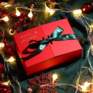 Hộp quà tặng noel đỏ nơ xanh lá kèm túi kiểu dáng độc đáo thích hợp tặng đối tác, bạn bè, người yêu