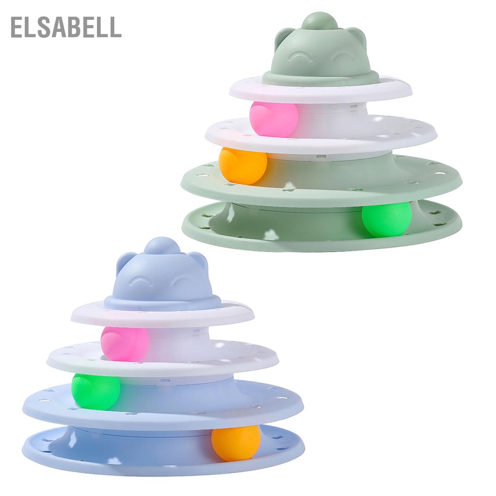 Elsabell Đồ chơi bóng bàn xoay cho mèo 3 tầng tương tác rèn luyện thể chất tinh thần Mèo theo dõi đồ con