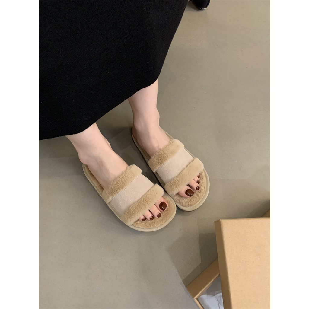 Duoya Dép Lông Cừu Phẳng Nhẹ Nhàng Phong Cách Hàn Quốc Cho Nữ Giới  Dép Đi Ngoài Trời Mùa Thu Đông Phiên Bản Thần Tiên Miễn