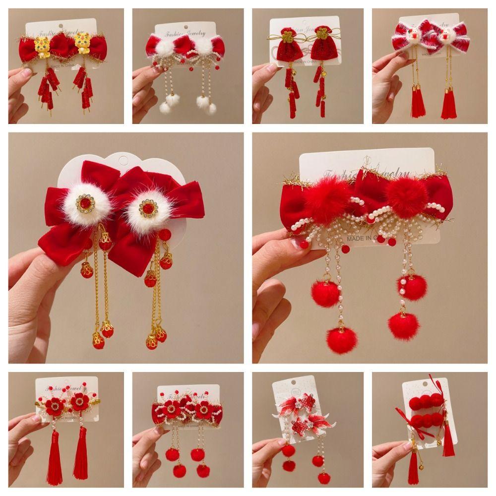 Moccho1 Kẹp Tóc Đính Nơ Tua Rua Phong Cách Trung Hoa Cổ Điển Cho Bé Gái