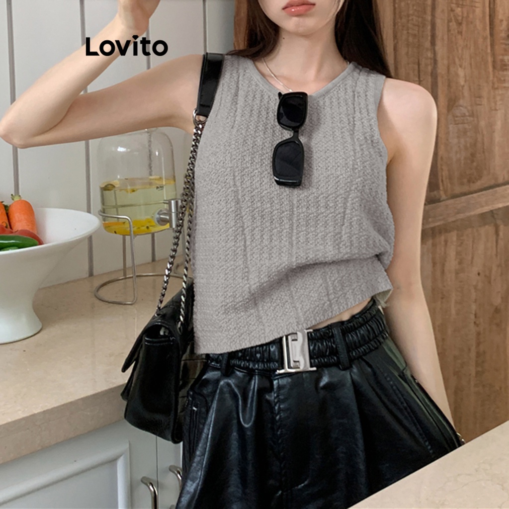 Lovito Áo ba lỗ cơ bản trơn đơn giản dành cho nữ LNE27273 (Xám đen)