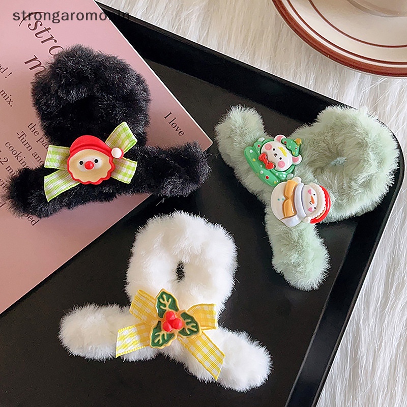 Kẹp Tóc Hình Ông Già Noel / Tuần Lộc / Cá Mập Phủ Lông Dễ Thương Dùng Làm Quà Tặng Giáng Sinh