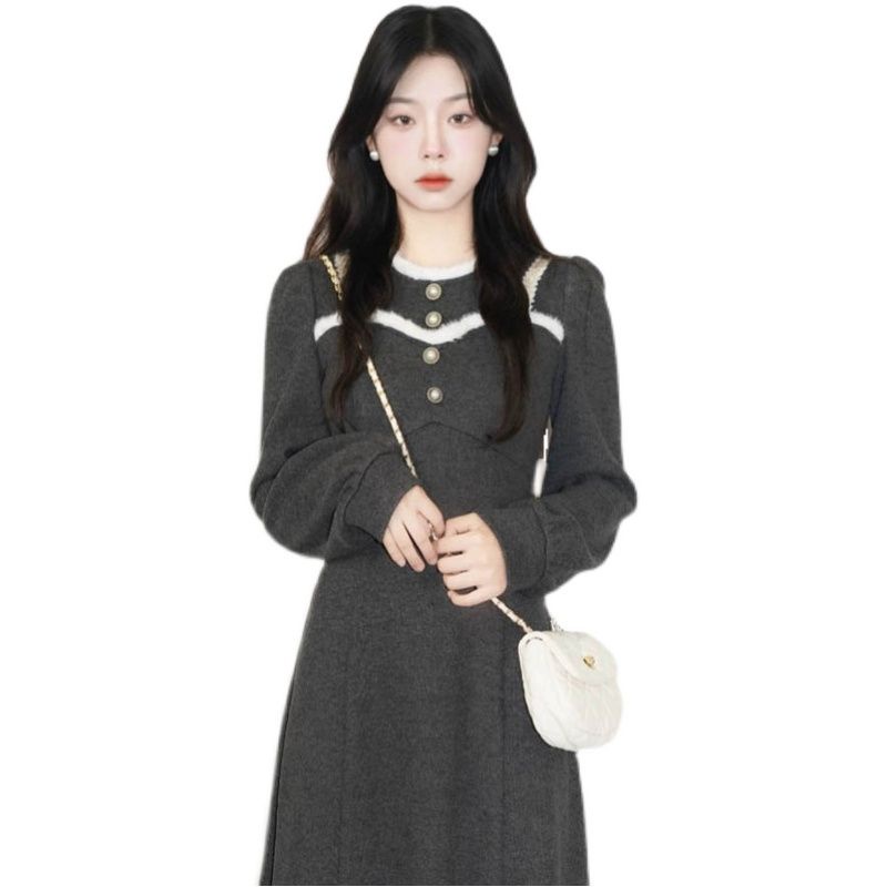 Đầm Chữ a Tay Dài Dáng Ôm Phong Cách Pháp Cổ Điển Thời Trang Thu Đông Kiểu Mới Cho Nữ
