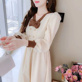 Đầm Giả Hai Mảnh Dệt Kim Dáng Dài Phong Cách Pháp Thời Trang Thu Đông