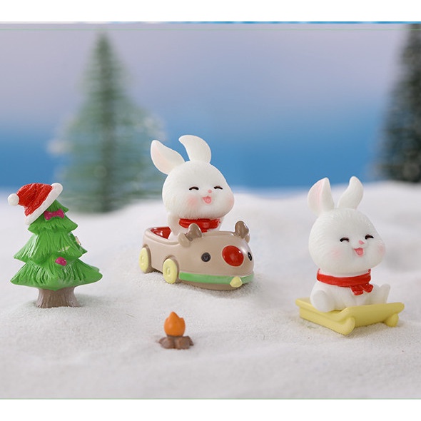 Mô hình Decor terrarium tượng thỏ giáng sinh trang trí bàn học, chậu cây, quà tặng
