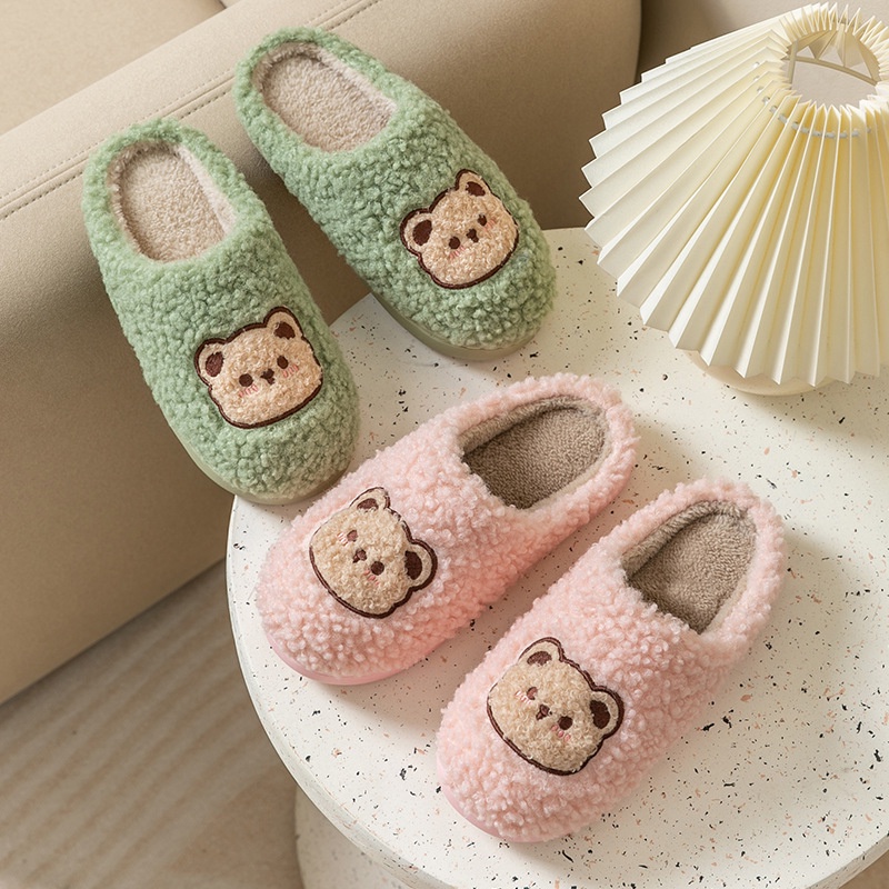 😝Dép cotton Đi Trong Nhà Đế Dày Giữ Ấm Mùa Thu Đông In Họa Tiết Hoạt Hình Dễ Thương Cho