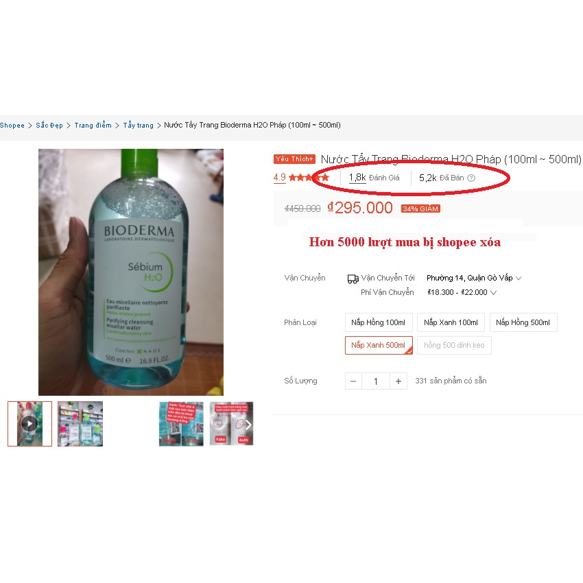 Nước Tẩy Trang Bioderma Créaline H2O 100ml-500ml ⚡ FREESHIP ⚡Date Mới