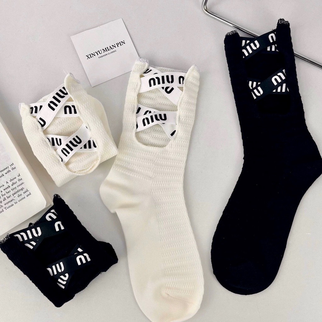 Miu Vớ cotton Nguyên Chất Khoét Rỗng Đan Chéo