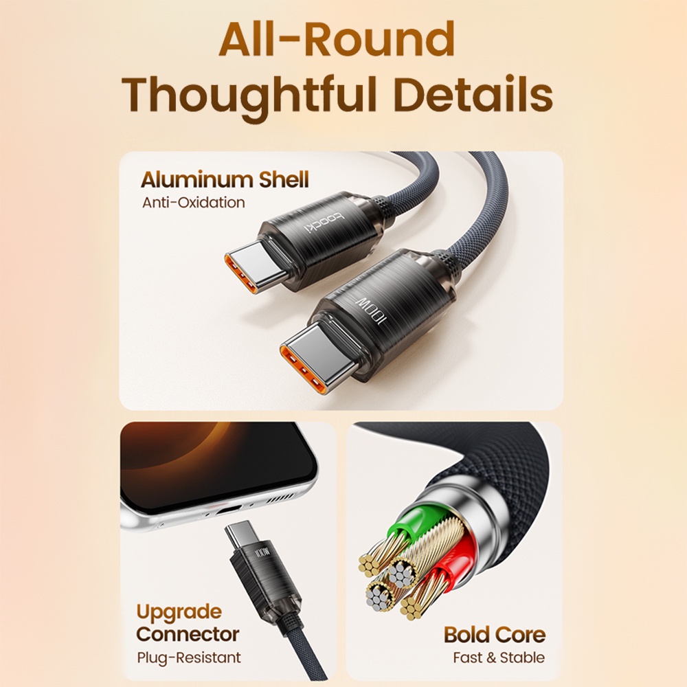 Toocki Cáp Sạc Nhanh 6a 6a usb Sang type c / l qc4.0 100w Bằng Nhôm Pha Lê