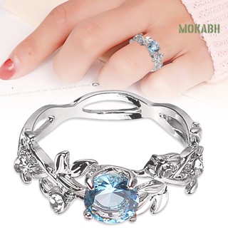 Nhẫn hợp kim hình chiếc lá đính hạt lấp lánh
