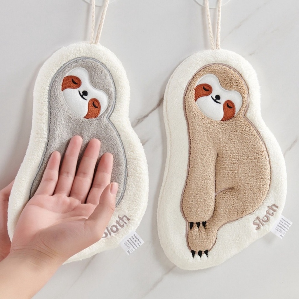 Khăn Lau Tay Dạng Treo Hình Con Lười Bằng Nhung San Hô Dày Dặn Thấm Hút Nhanh Khô Cho Nhà Bếp Phòng Tắm