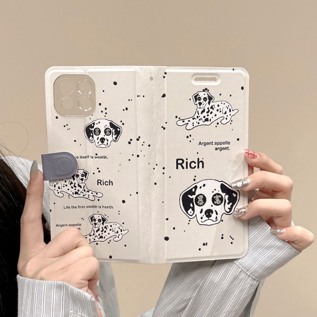 Bao Da Điện Thoại Nắp Lật Kiêm Giá Đỡ Có Ngăn Đựng Thẻ Hình Chú Cún Cho apple 15 1413promax xr / xsmax / 87plus