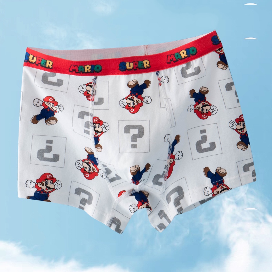 Suge set 4 Quần Lót cotton Thoáng Khí In Hình spiderman / mario Cho Bé Trai