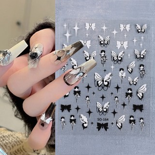 Sticker Dán Móng Nghệ Thuật Hình Bướm Hoa Hồng Đen Phong Cách Cổ Điển