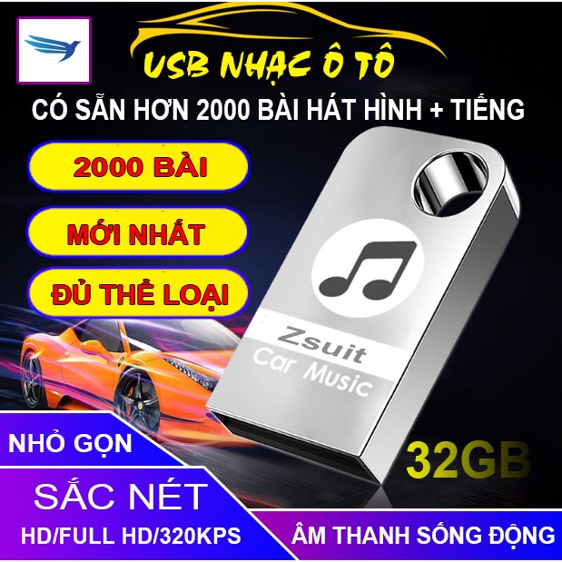 Usb nghe nhạc trên ô tô có sẵn 2000 bài chất lượng cao đầy đủ các thể loại hình và tiếng bảo hành 5 năm
