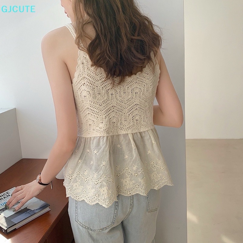 Áo 2s babydoll len móc phối vải boi thoáng mát, áo 2 dây nữ mùa hè đi biển hàng QC