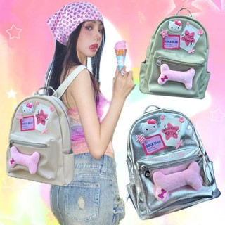 Trong kho Thời trang y2k giản dị ba lô mèo kitty ba lô xương ngôi sao màu hồng