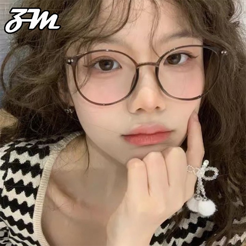 👓Kính nữ thời trang👓 0.5°-0.75°-1.0°-1.25°-1.5°-1.75°-2.0°-2.25°-2.5°-2.75°-3.0°kính cận thị kính gọng tròn nam nữ Thấu kính có thể cắt được Gọng kính phẳng chống ánh sáng xanh phong cách hàn quốc dành cho học sinh