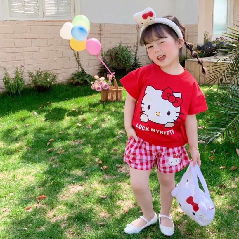 Set Áo Thun Tay Ngắn & Quần short 100% cotton In Họa Tiết Hoạt Hình Thời Trang Mùa Hè 2023 Cho Bé Gái