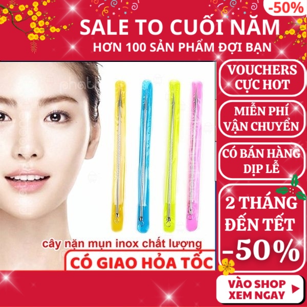 Combo 2 cây nặn mụn chuyên nghiệp 2 đầu 2 chức năng inox cực tốt, nặn mụn đầu đen cho mọi loại da - Phát Huy Hoàng