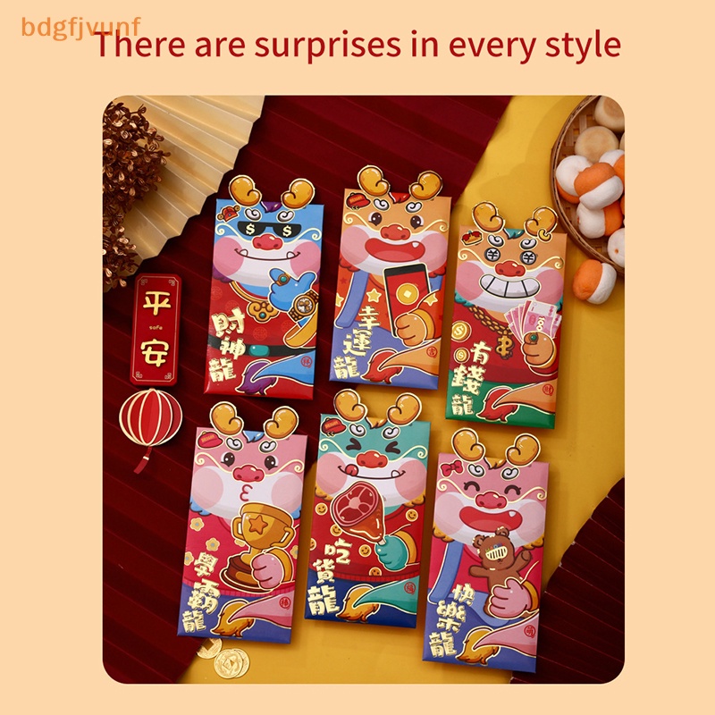 Set 6 Phong Bì May Mắn Họa Tiết Rồng Dễ Thương bdgf 2024