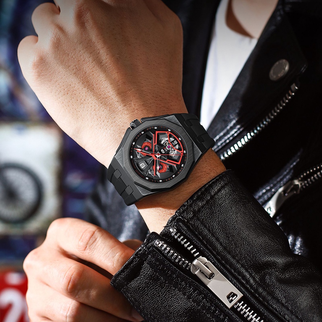 Poedagar Đồng Hồ quartz Nam Hiển Thị Ngày Tháng Dây silicone Chống Thấm Nước Kiểu Dáng Thể Thao