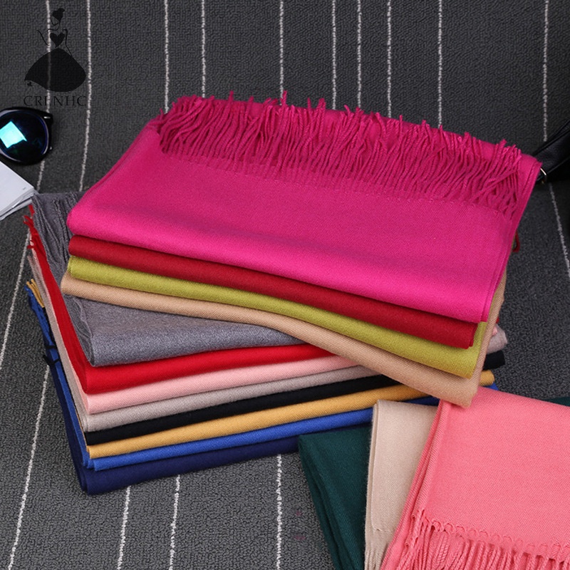 Crlnhc Khăn Choàng Dệt Kim Màu Trơn Với sels Giả Len cashmere Dài Trung Bình Ấm Áp Cho Nữ vn