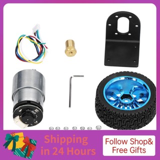 Iuxishop Bộ động cơ mã hóa Động cơ bánh răng DC trục CW CCW có bánh xe giá đỡ cho xe cân bằng DC12V