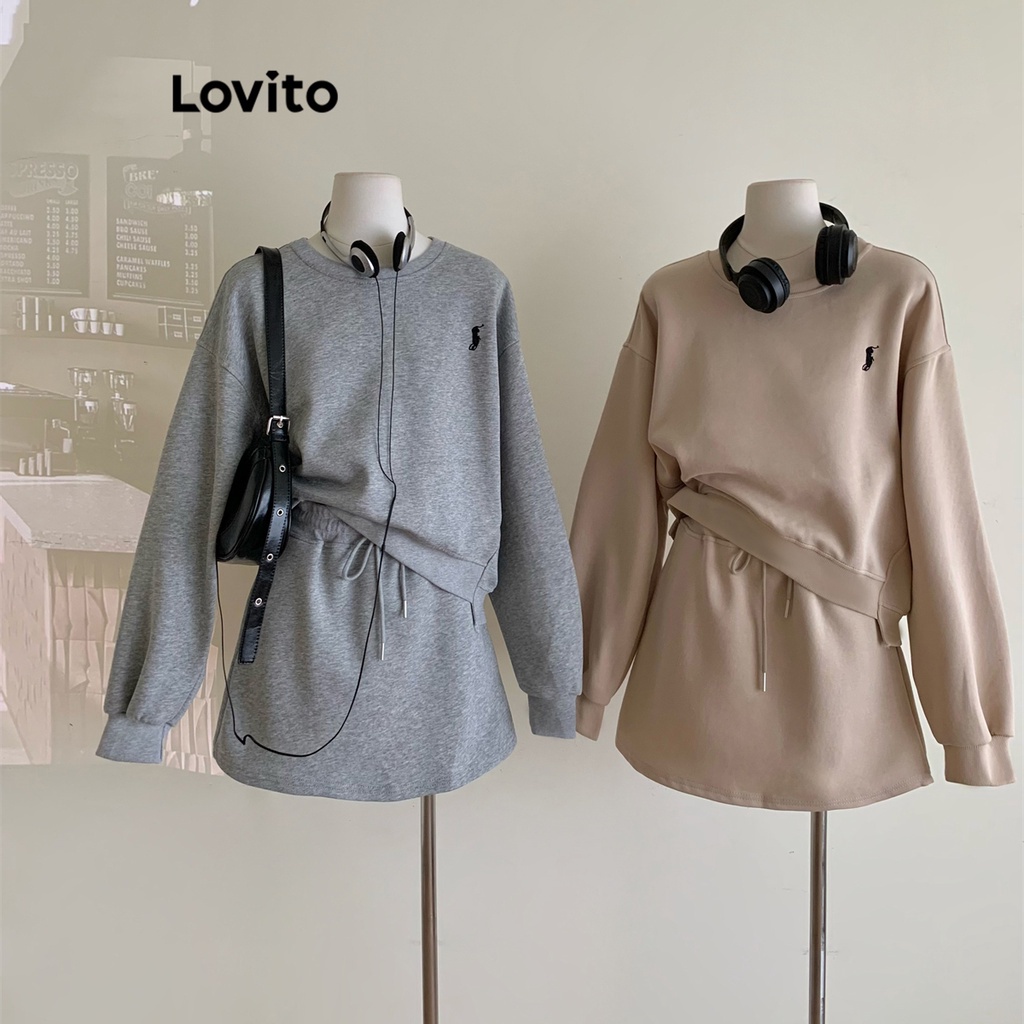 Lovito Bộ váy khâu vải bất đối xứng trơn đơn giản cho nữ LNE29473 