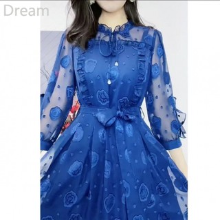 Fashionable Light Mature Style round Neck 3/4 Sleeves Mid-Length Dignified Sense of Design Slimming Dress