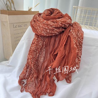 Khăn Choàng Cotton Lanh Mỏng Xếp Ly In Họa Tiết Hoa Phong Cách Retro Nghệ Thuật Mùa Thu Đông Mới