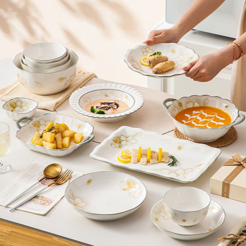 French Western food plate High value dining plate ins tableware Household vegetable plate Set table 